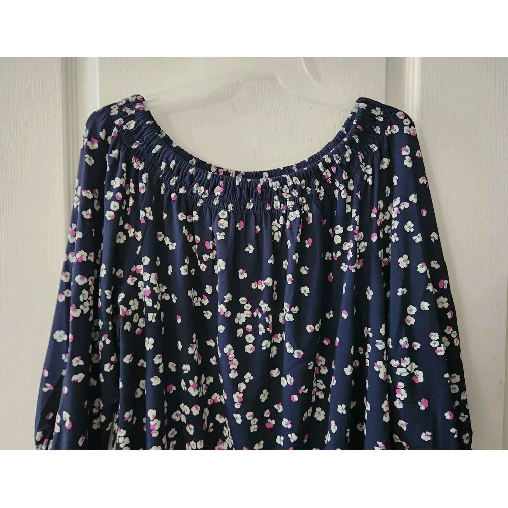 J. Jill Wearever Collection Women's Blouse Navy Floral‎ 3/4 Sleeve Top Size M - Picture 3 of 10